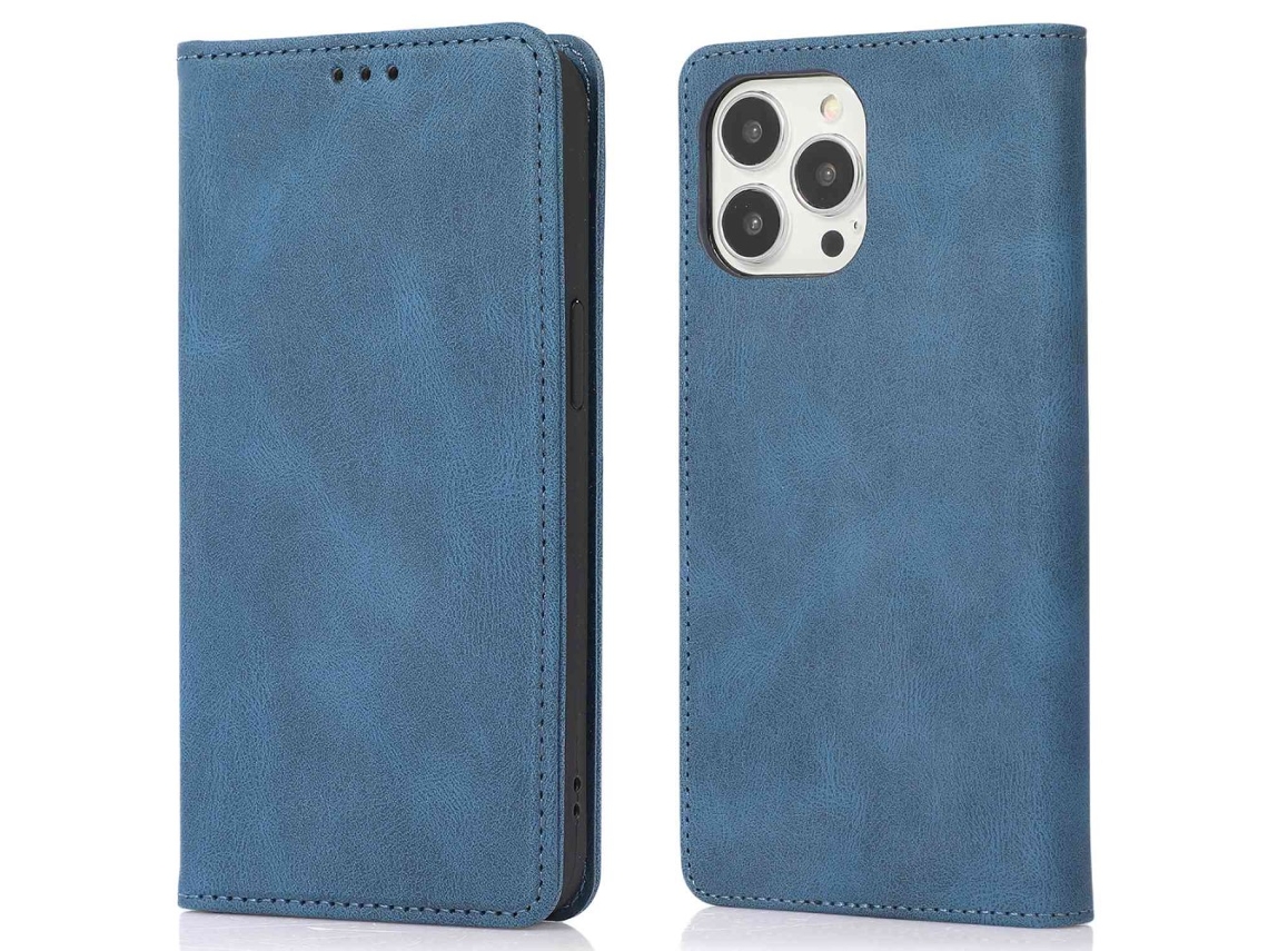 Capa Para Iphone 14 Pro Pele Sintética Anti-choque Magnética Azul