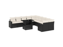 Conjunto de 11 Sofás de Jardim com Almofadões Vime Pe Preto MAISON EXCLUSIVE