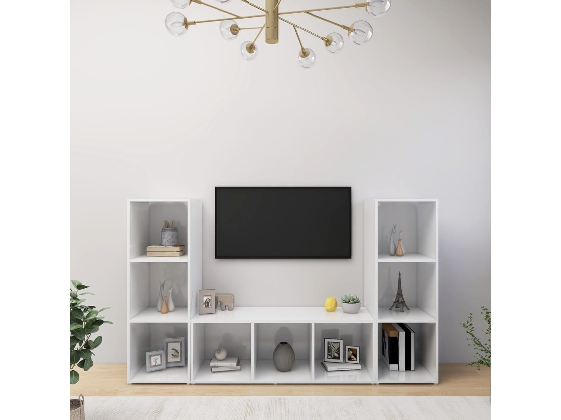Vidaxl Móveis De Tv 3 Pcs 107x35x37 Cm Contraplacado Branco