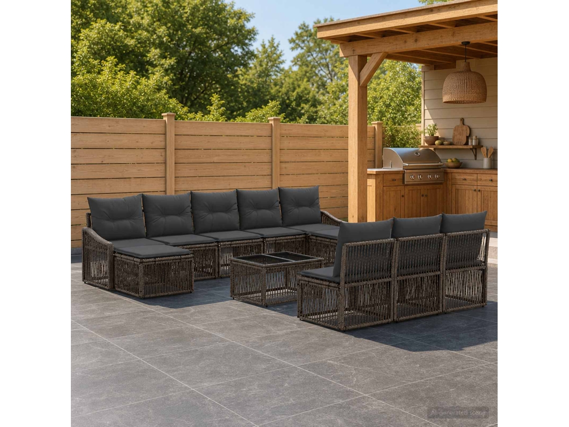 Vidaxl Conjunto De Sofá De Jardim 11 Unid. Cinzento Vime Pe