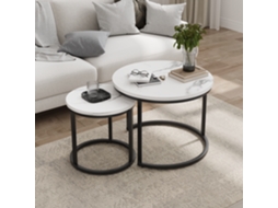 Conjunto Mesa De Centro Aninhada 2 Peças, Redondas Brancas, Metal, Para Sala/quarto/escritório-hw