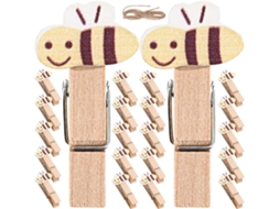 Conjunto 100 Prendedores Roupa Decorativos Madeira Natural Formato Abelha Pequenos Clipes Multiuso Fotos GOKOCO