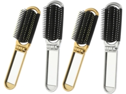 Conjunto Inoomp De 4 Mini Escovas Cabelo Dobráveis Com Espelho, Escova De Massagem Compacta E Portátil Para Viagens Uso
