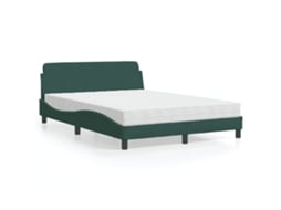 Cama Com Colchão 140x200 Cm Veludo Verde-escuro