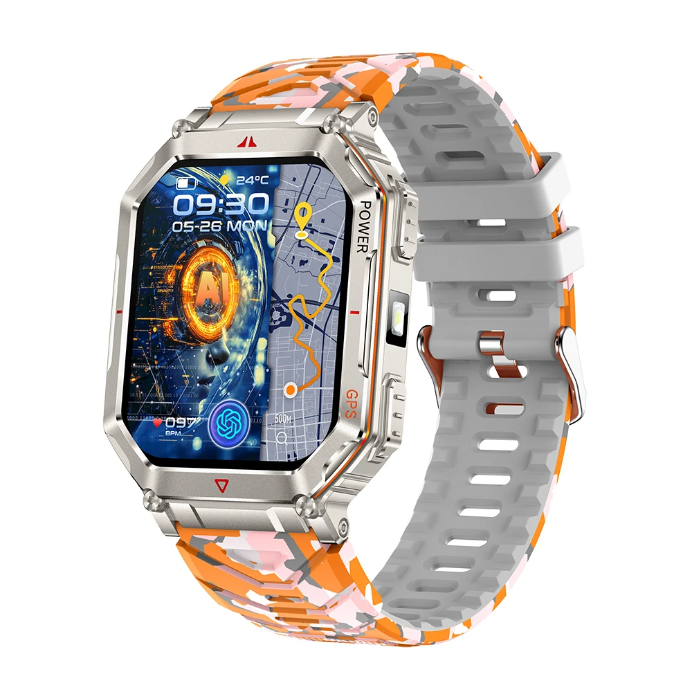 Relógio Inteligente Gps (camuflagem Laranja), Tela Hd De 2,01 Polegadas, Com Bússola.