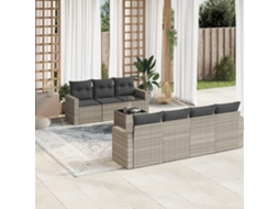Vidaxl 8 Pcs Conj. Sofás Jardim C/ Almofadões Vime Pe Cinzento claro