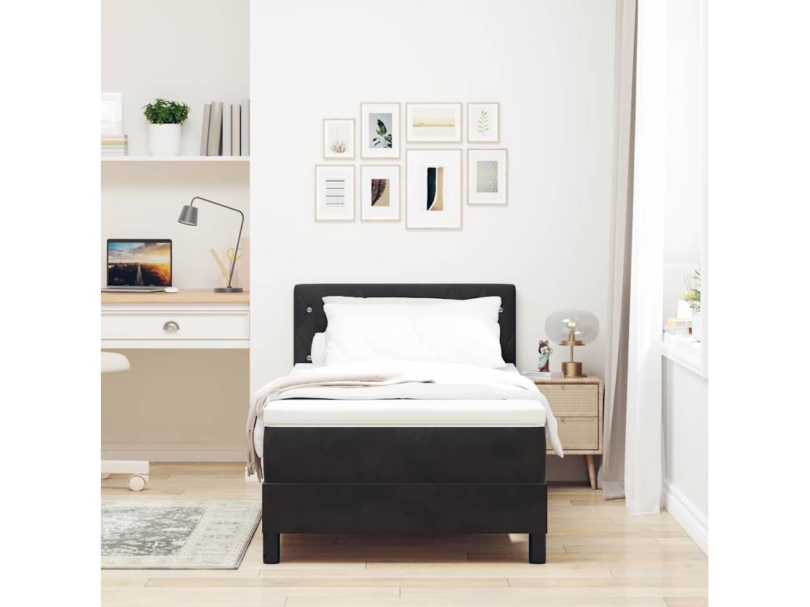 Vidaxl Cama Box Spring Led Com Cabeceira Preto 100 X 200 Cm Veludo