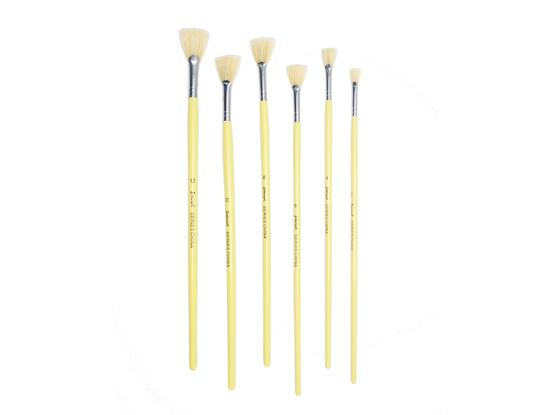 Conjunto De Pincéis Para Pintura A Óleo (amarelos), 6 Pincéis/conjunto, Cerdas Em Formato De Leque, Adequados Para Tintas Guache E Acrílicas.