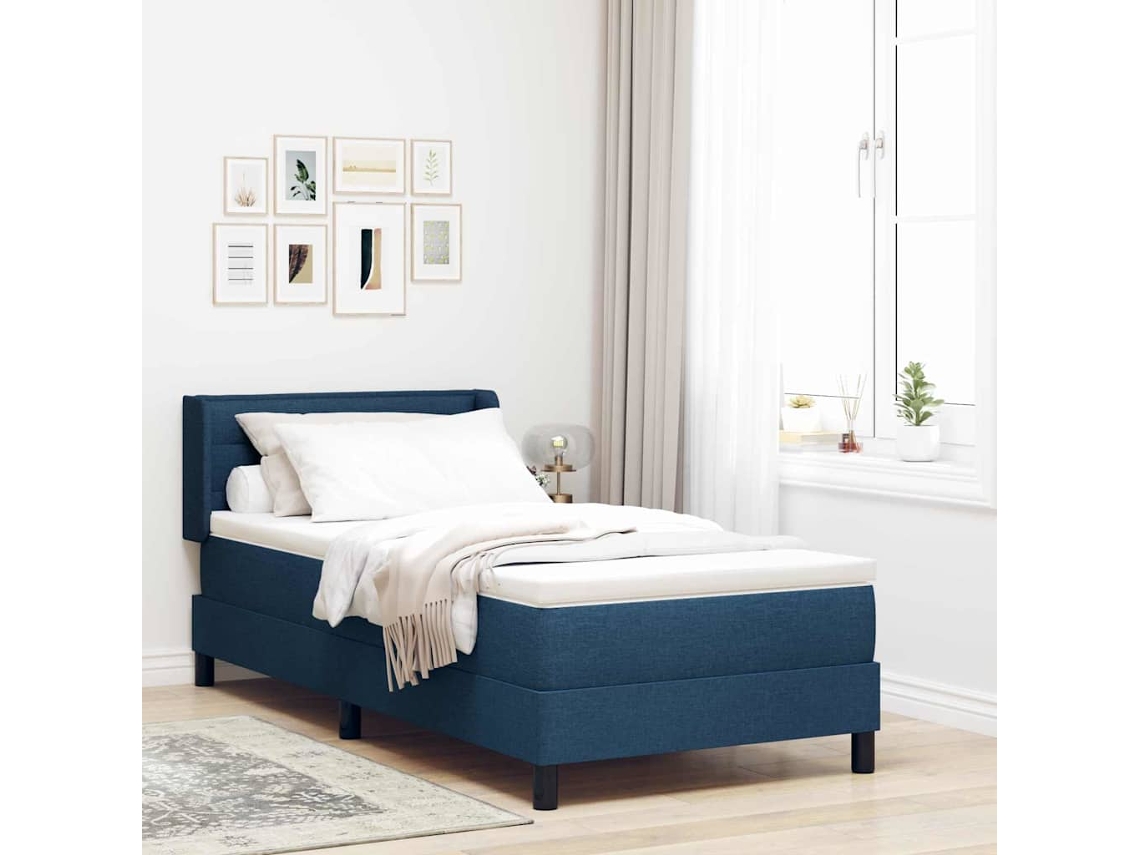 Vidaxl Cama Box Com Cabeceira Manual Azul 200 X 100 Cm Tecido
