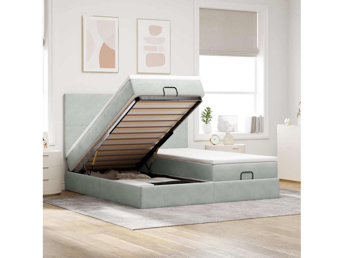 Vidaxl Estrutura Cama Otomana Colchões 160x200cm Veludo Cinzento Claro