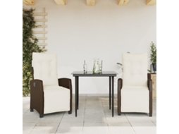 Vidaxl 3 Pcs Conjunto Jantar P/ Jardim C/ Almofadões Vime Pe Castanho