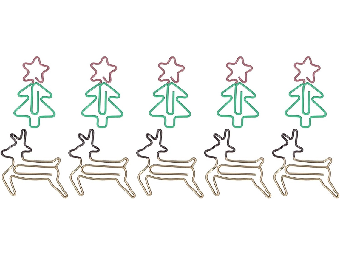 Clips de papel em formato de árvore de Natal e rena, 100 unidades, metal, aço inoxidável, pequenos clipes de mesa.