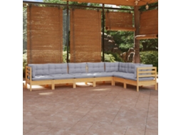 Vidaxl 7 Pcs Conjunto Lounge De Jardim + Almofadões Cinza Pinho Maciço