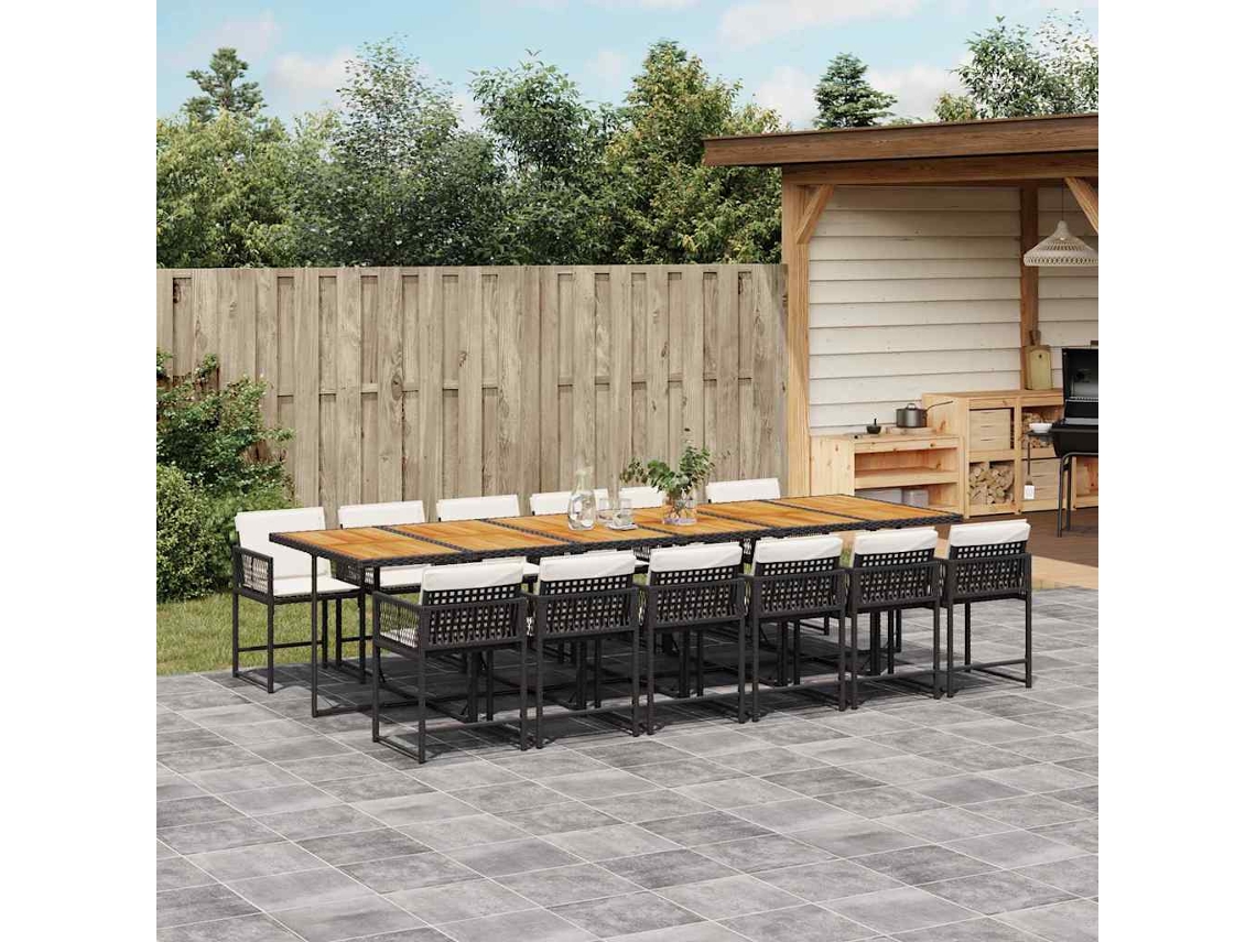 Vidaxl 13 Pcs Conjunto De Jantar P/jardim Com Almofadões Vime Pe Preto