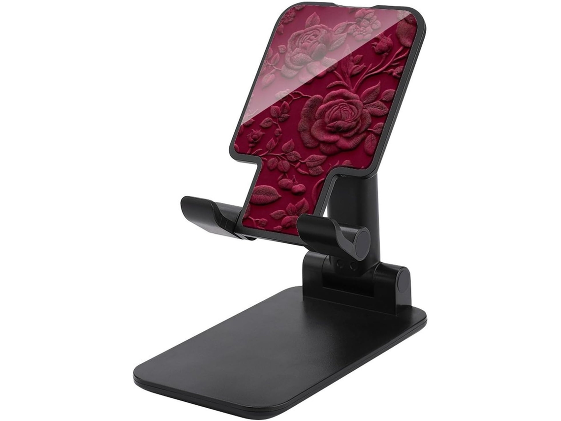 Suporte Dobrável E Ajustável Para Celular Com Estampa Floral Em Tom Bordô Escuro, Ideal Para Escritório