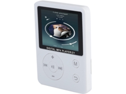 Reprodutor de música portátil, leve e fino, com tecnologia HiFi, entrada USB e anel de botões (branco).