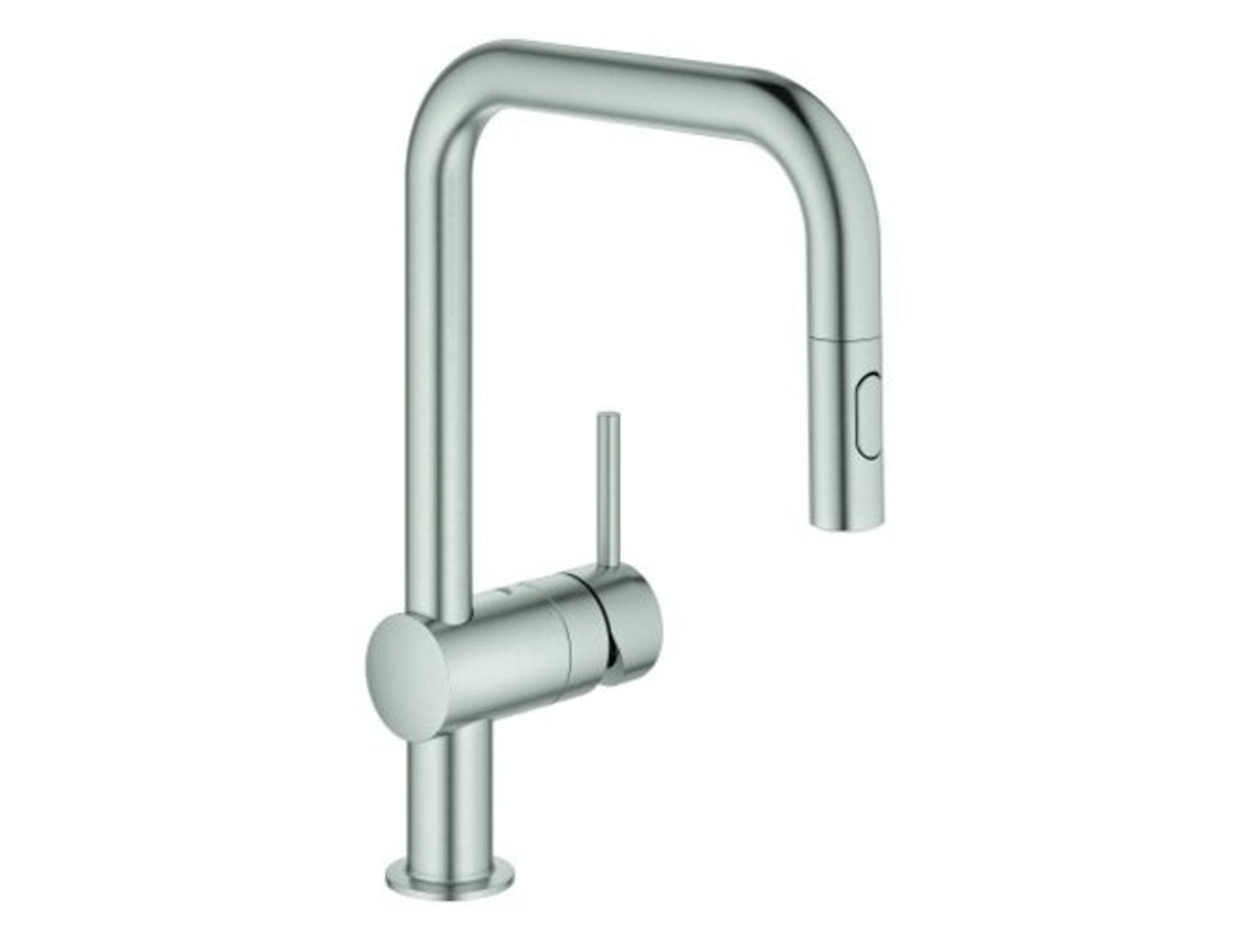 GROHE Minta Bico Misturador Monocomando de Pia em Forma de U com Jacto de Enxaguamento Cor: Super Aço