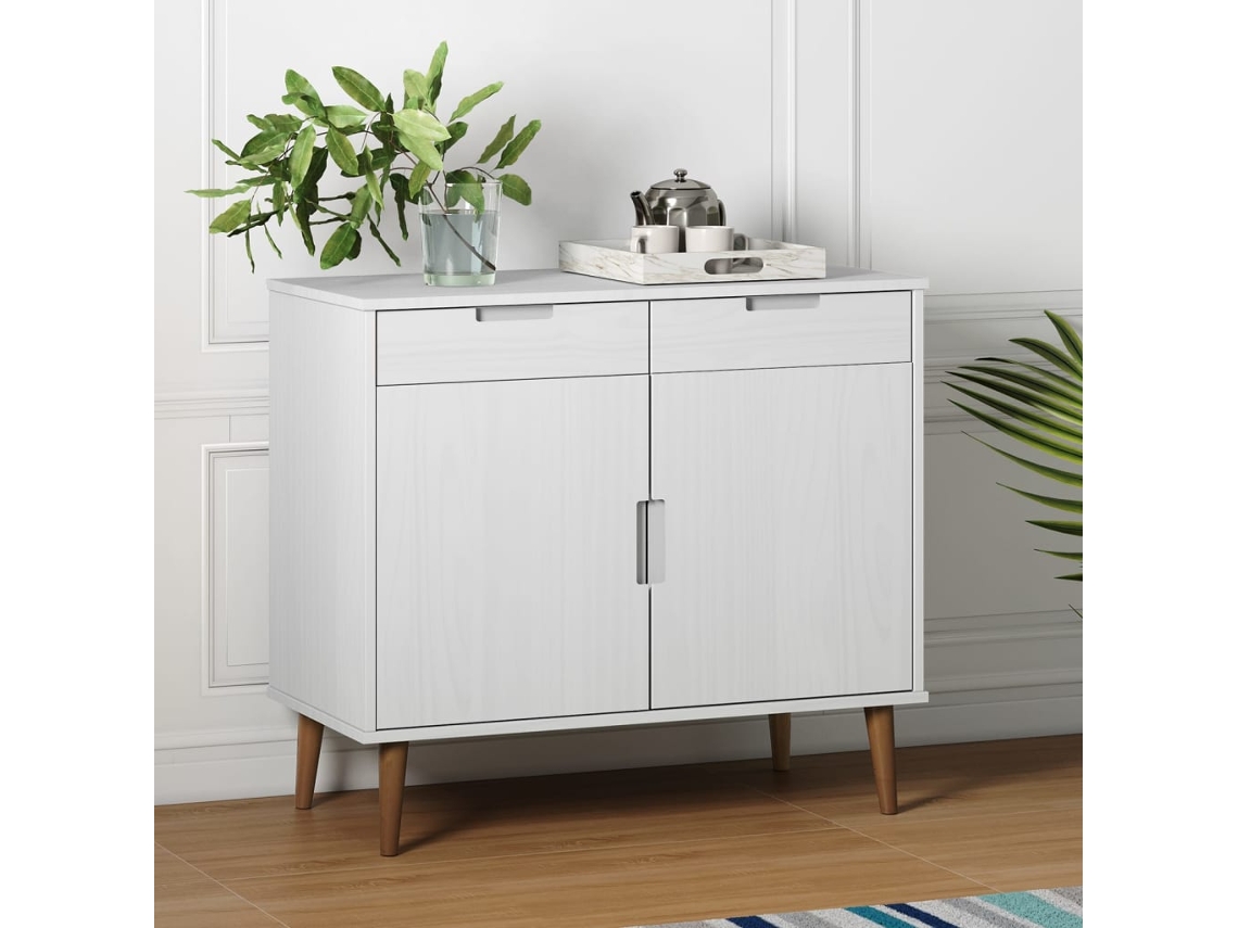 Vidaxl Aparador Molde 90x40x80 Cm Pinho Maciço Branco