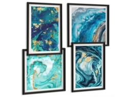 Composição De Quadros Paisagens Rosa Flores Modernas Espelharte (4 Peças)