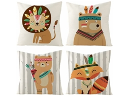 Capa De Almofada 45 X 45 Cm Em Linho Animal, Capa Decorativa, Conjunto De 4 Peças.