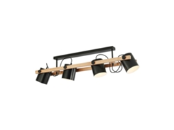 Plafonier 4xe27 23w Ip20 Design Preto E Madeira Natural Braytron
