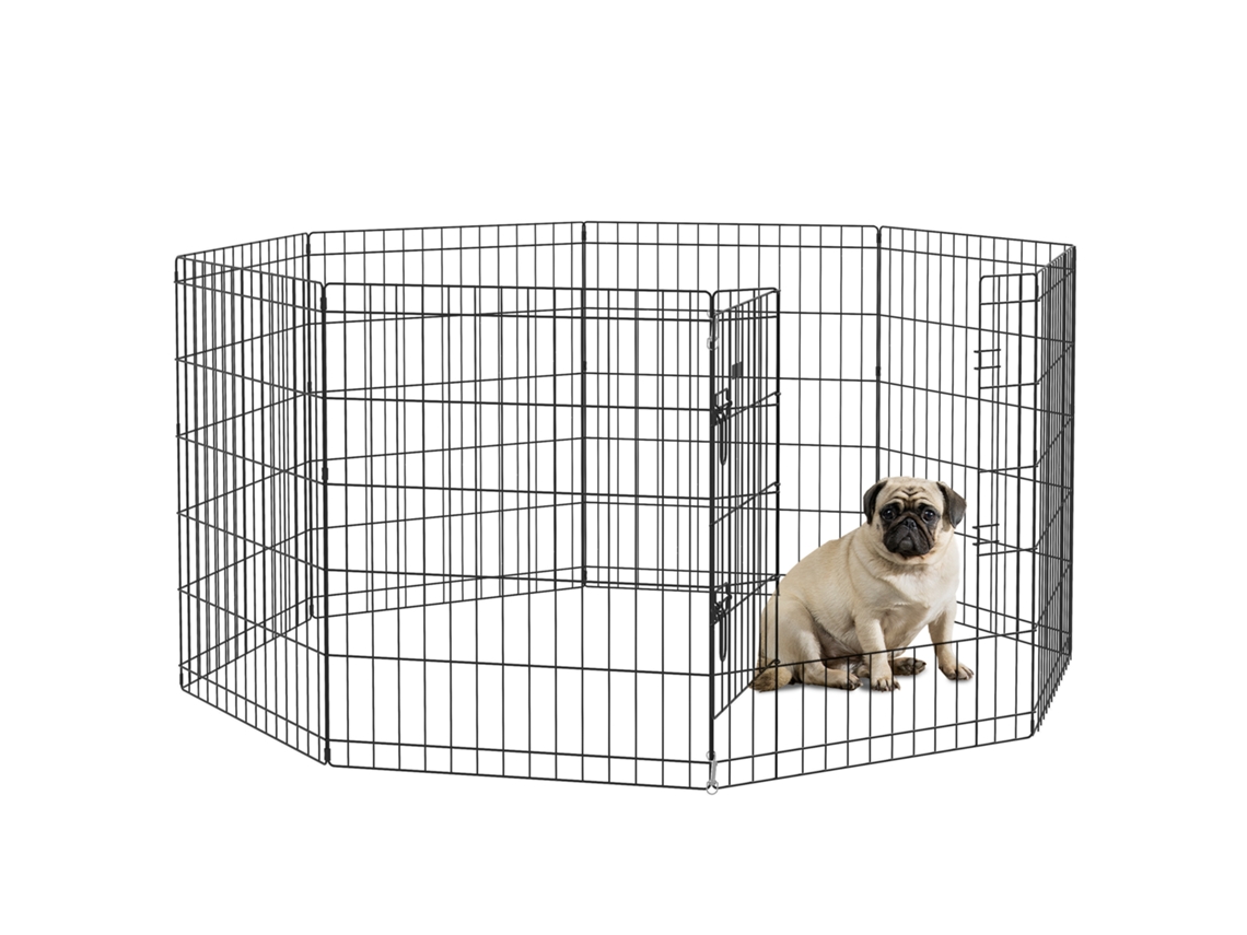 Cercadinho para cães com 8 painéis, porta com fechadura, 76x61 cm Preto