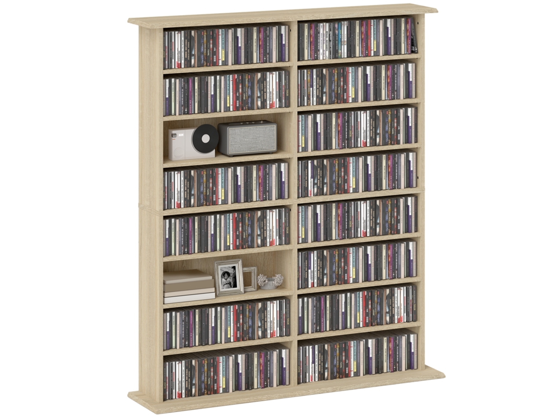 Estante Porta Cd 16 Prateleiras Design Moderno em Madeira Natural 106.5x24x126.3cm BTFORUS