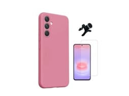 Kit Vidro Temperado Cleargorilasglass Capa Proteção Silicone Suporte Reforçado De Carro Gift4me Para Samsung Galaxy A27 - Rosa