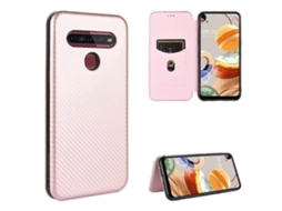 Capa Flip Horizontal De Tpu Pc Couro Pu Com Textura De Fibra De Carbono E Compartimento Para Cartão Para Lg K41s / K51s