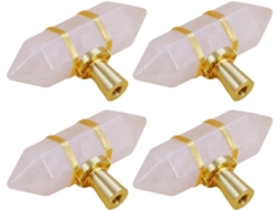 Conjunto De 4 Puxadores Quartzo Rosa Para Gavetas E Armários, Com Base Em Latão Escovado, Pontas Duplas De Cristal