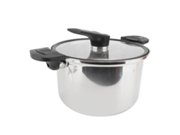 Panela de micro pressão multifuncional de aço inox 304 com tampa de vidro, 20cm S/MARCA