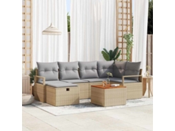 Vidaxl Conjunto De Sofá De Jardim 7 Unid. Bege Vime Pe
