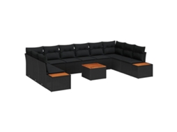Conjunto 11 Sofá De Jardim Vidaxl Preto Vime Pe (55 X 55 X 37 Cm)