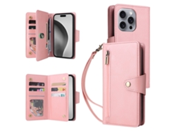 Capa Em Couro Pu, Para Apple Iphone 16 Pro Max - Cor Ouro Rosa