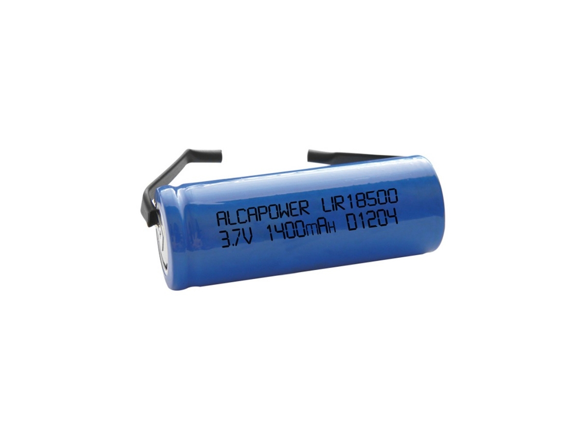 Bateria de lítio recarregável Li-ion 18500 3,7 V 1300 mAh com pinos de solda - Dimensões 51 x 18 (diâmetro) mm