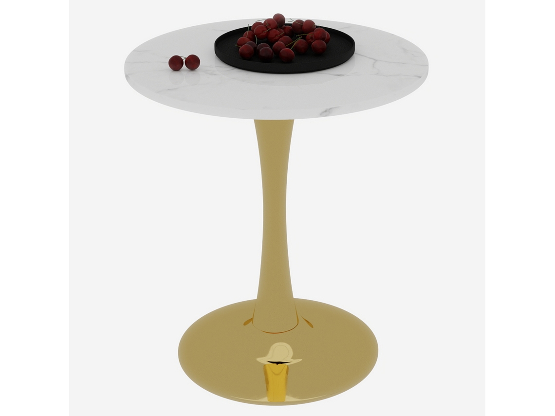 Mesa De Café Redonda De Mármore Moderna De 27,6 Polegadas Com Base Dourada,elegante E Versátil Para 2 A 4 Pessoas