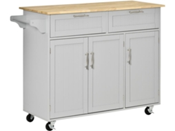 Carrinho de Cozinha Mdf e Madeira de Borracha Cor Cinza e Madeira 121x46x91cm Homcom
