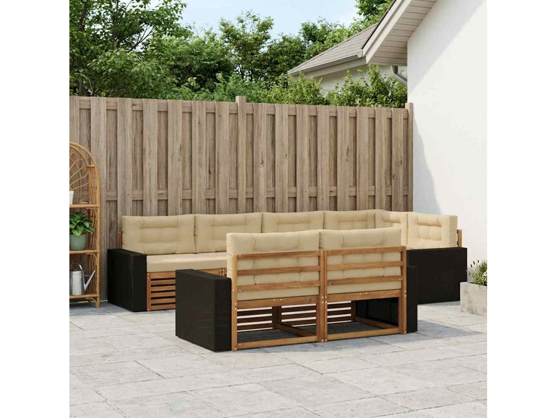 Vidaxl Conjunto De Sofás Para Exterior 7 Unid. Natural E Bege