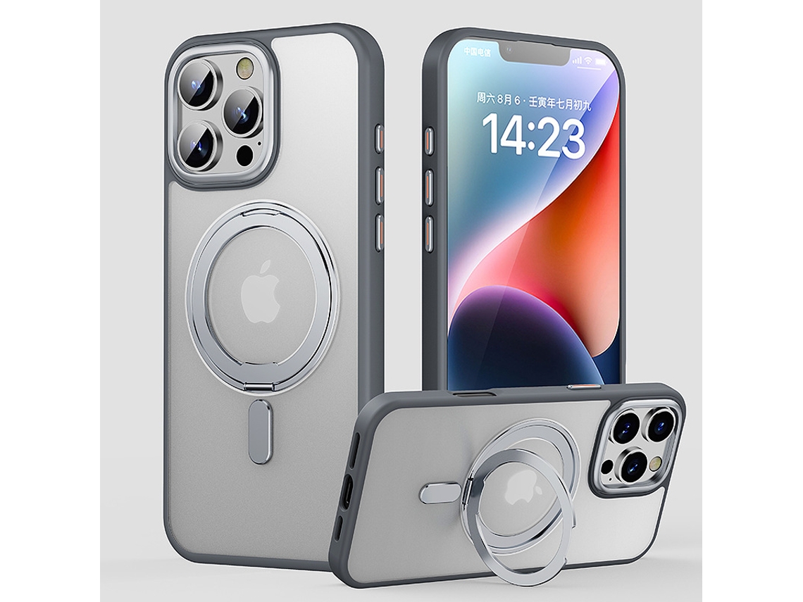 Capa Iphone 16 Pro Com Suporte Magnético Invisível (magsafe) Ultra Fina Antichoque Translúcida Fosca - Cinza Fosco