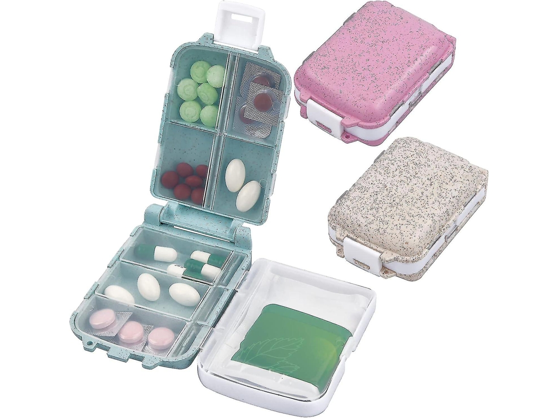 Conjunto De 3 Porta Comprimidos, Caixa Medicamentos Trigo Selada, Dispensador Comprimidos Portátil, Estojo Para Com 7 Compartiment Aquaforge