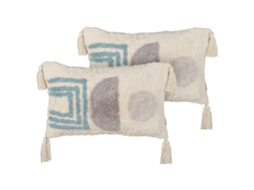 Juego De 2 Cojines De Estilo Boho Beliani Cassiope De Algodón Blanco 30x50x12