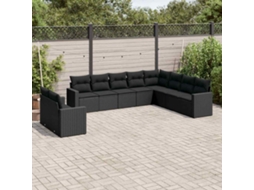 Vidaxl 10 Pcs Conjunto Sofás De Jardim C/ Almofadões Vime Pe Preto