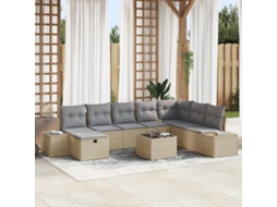 Vidaxl Conjunto De Sofá De Jardim 9 Unid. Bege Vime Pe
