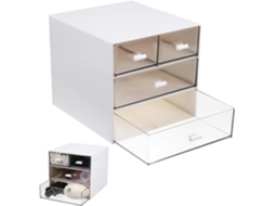 Organizador de Gaveta Mesa em Plástico Branco com 4 Gavetas e 3 Compartimentos, Amplo Espaço Armazenamento, de