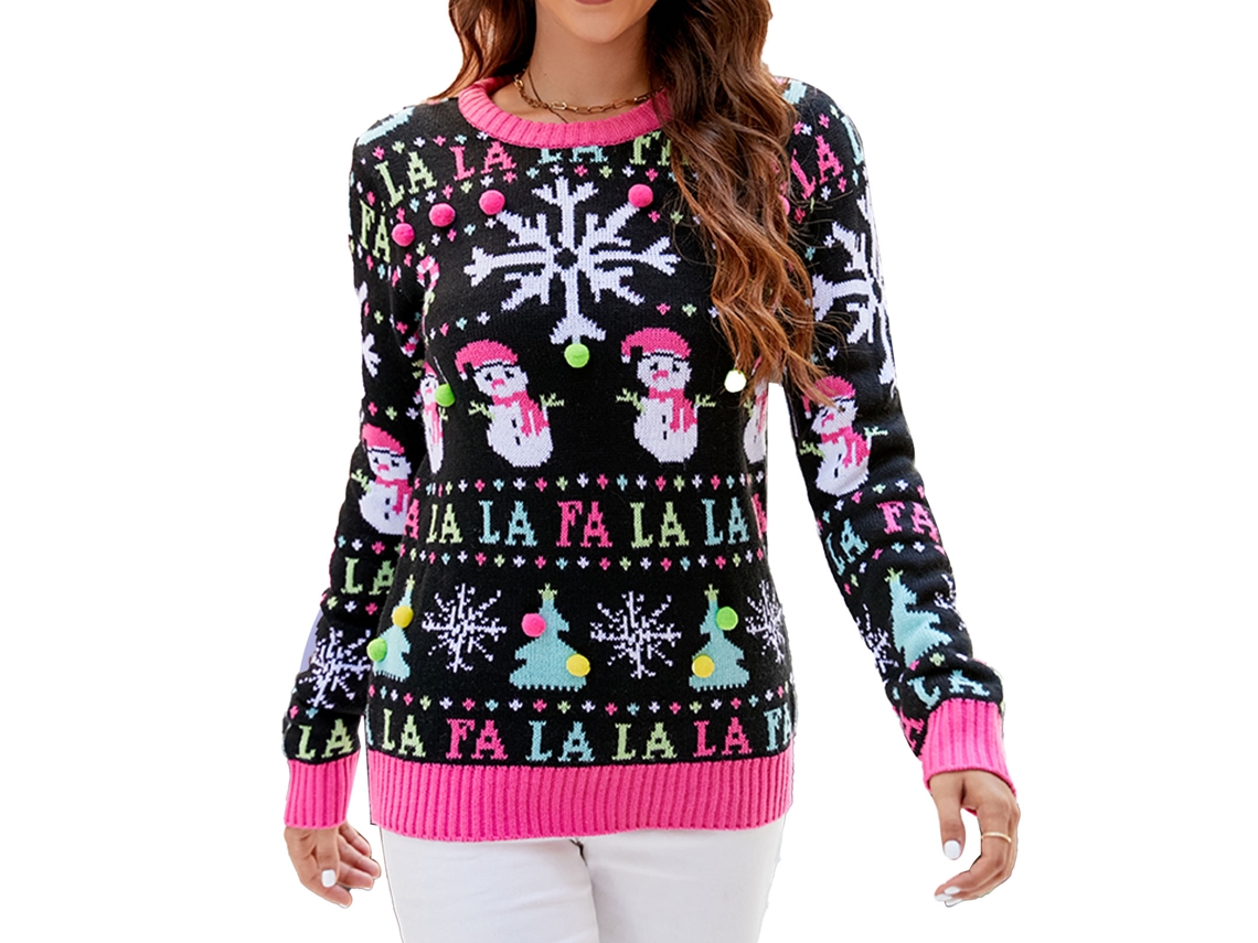 Suéter De Natal Para Mulher Com Gola Redonda E Manga Longa, Suéter Casual De Natal Com Pequeno Boneco De Neve A1041 S