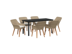 Conjunto 7 Móveis De Jardim Vidaxl Bege Vime Pe (160 X 80 X 74 Cm)
