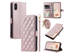 Capa Em Couro Pu Com Suporte Para Apple Iphone X / Xs - Ouro Rosa