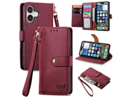 Capa De Couro Para Iphone 17 Com Cordão De Zíper Em Formato De Coração.