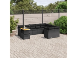 Vidaxl 10 Pcs Conjunto Sofás De Jardim C/ Almofadões Vime Pe Preto