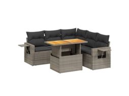 Conjunto 6 sofás de jardim com almofadões VIDAXL vime cinzento